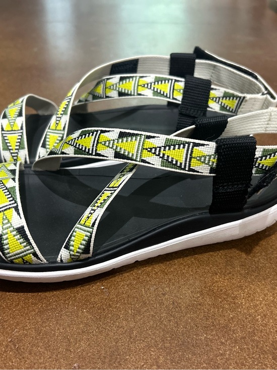Teva Shoes - Teva Women's Black Sandals with Yellow and White Patterned Straps